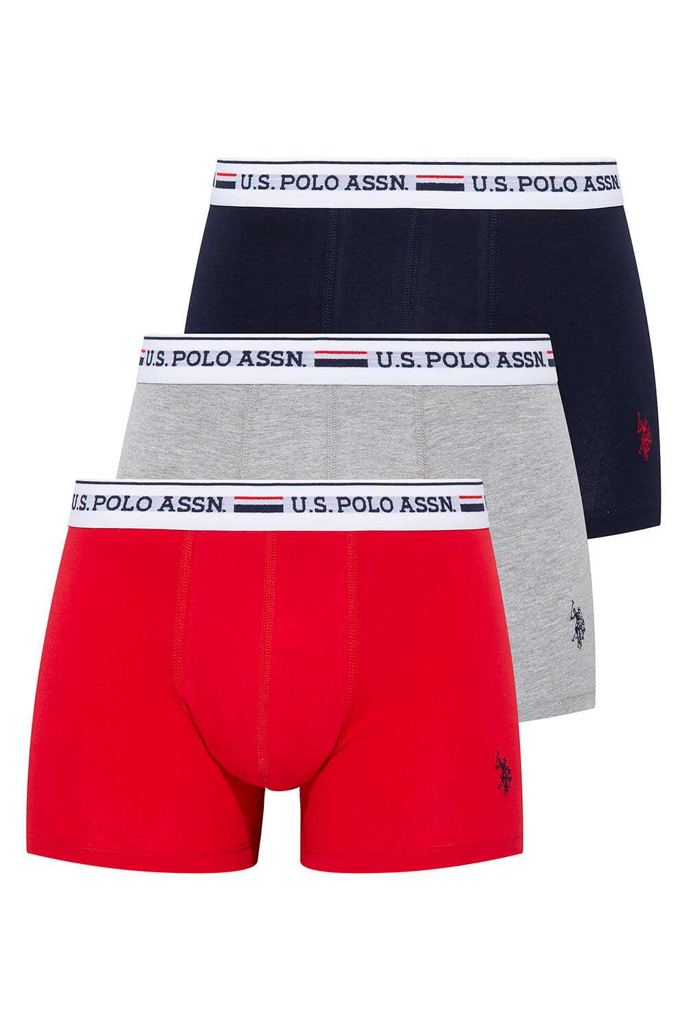 U.S. Polo Assn. 80431, 3 Pack, Cotton & Lycra, Men's Boxer Set, Red & Grey & Navy Blue