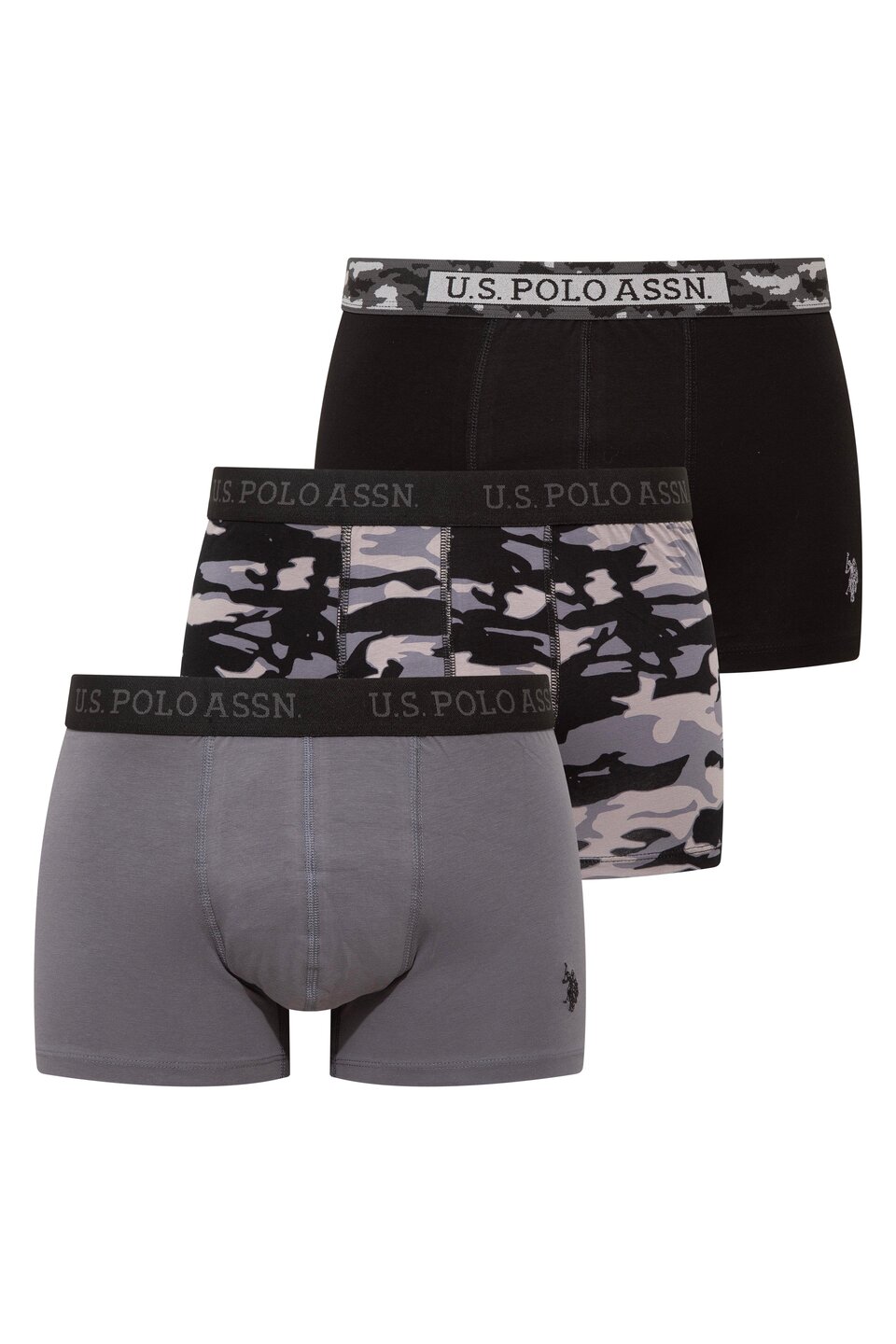 U.S. Polo Assn. 80542, 3 Pack, Cotton & Lycra, Men's Boxer Set, Black & Anthracite & Camouflage Printed