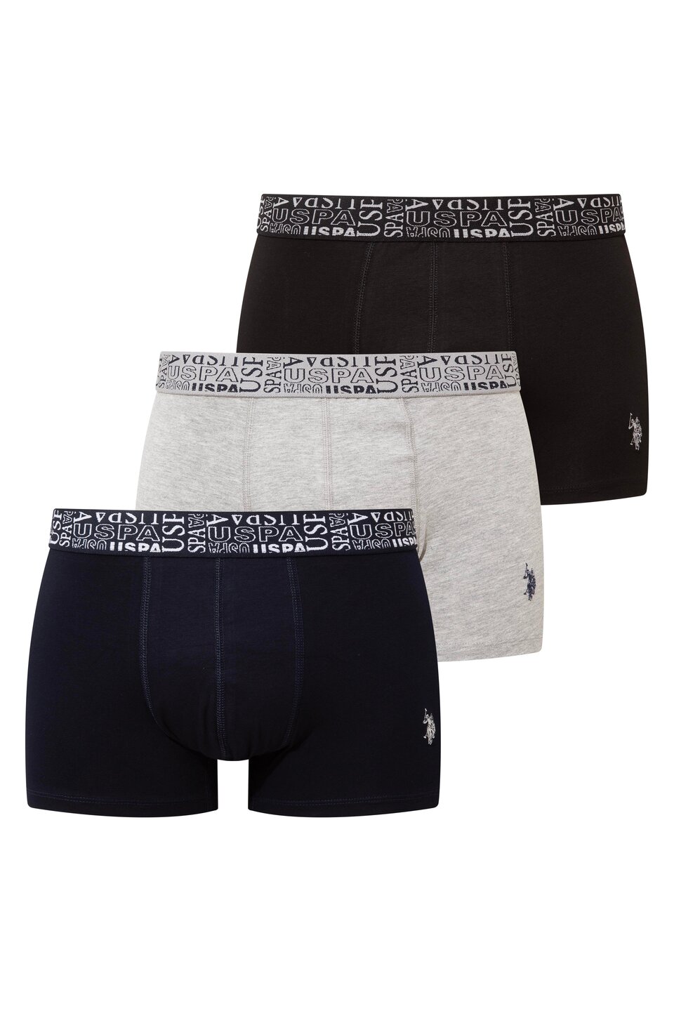 U.S. Polo Assn. 80543, 3 Pack, Elastic Waist, Cotton & Lycra, Men's Boxer Set, Black & Navy Blue & Gray
