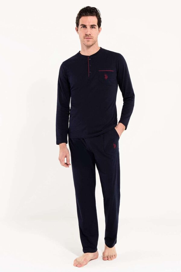 U.S. Polo Assn. Cotton Men’s Pajama Set & Robe & Shorts Set, 5-Piece Set, Burgundy - Image 3