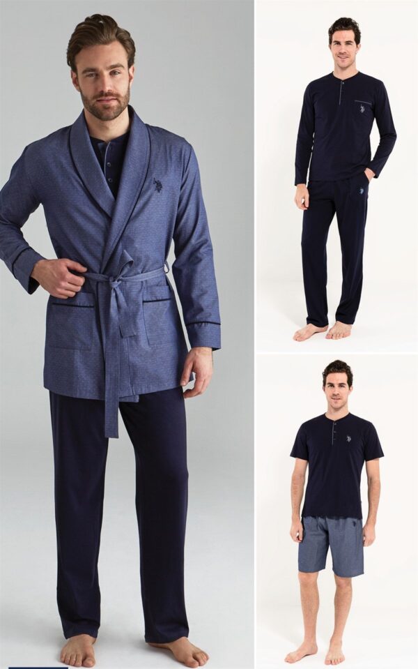 U.S. Polo Assn. Cotton Men’s Pajama Set & Robe & Shorts Set, 5-Piece Set, Burgundy - Image 6
