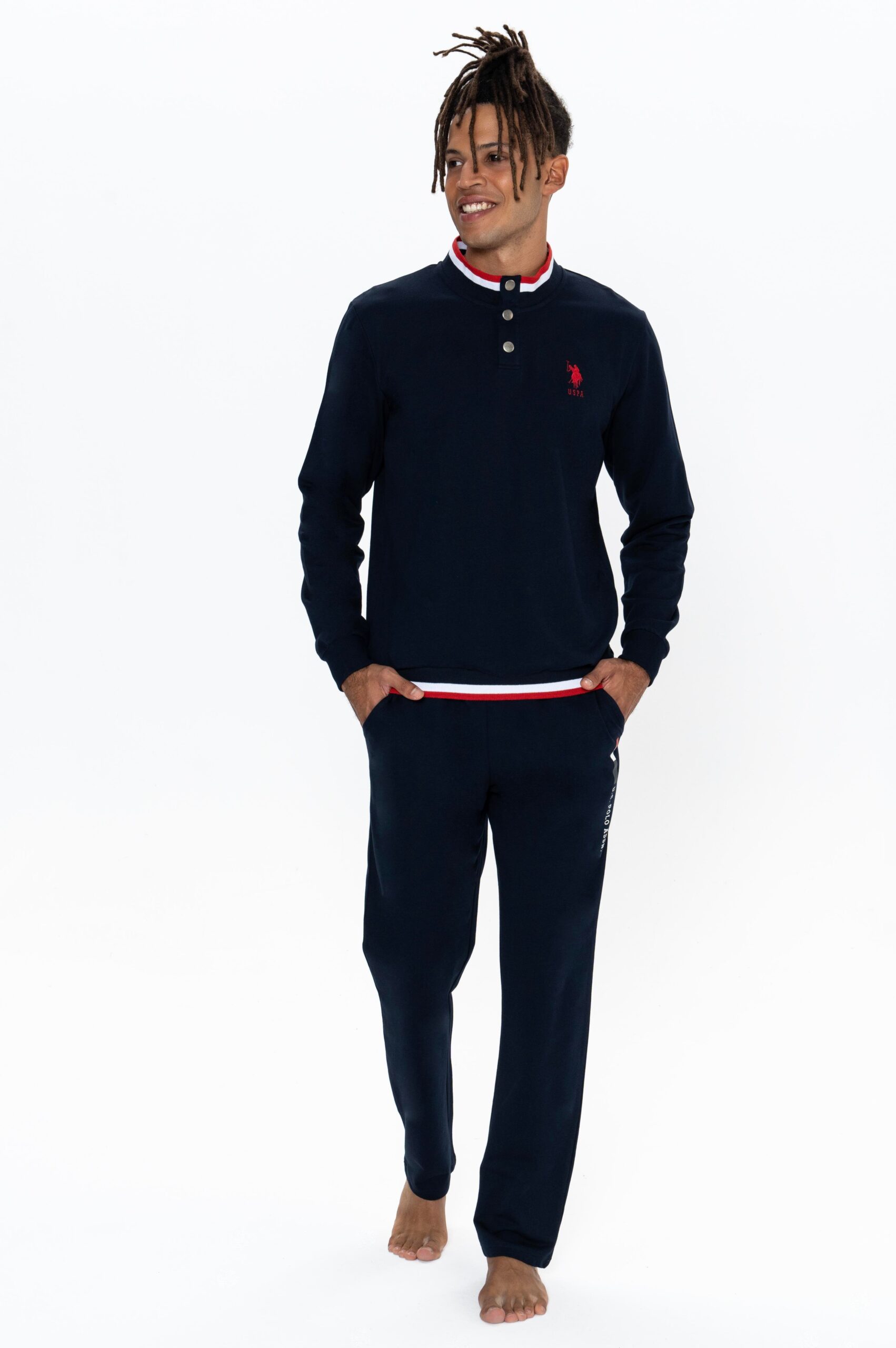 U.S. Polo Assn. Men’s Homewear Set, 18922, 3-Button Collar, Elasticated Sleeve, with Pockets, Navy Blue