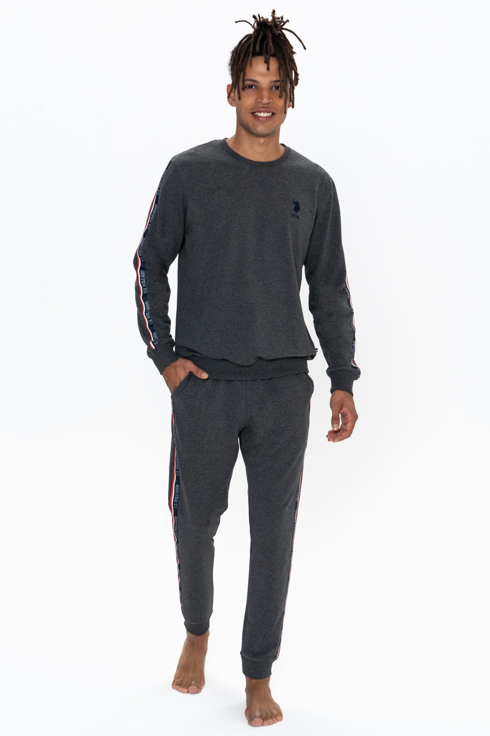U.S. Polo Assn. Men’s Sleepwear Set, 18923, Round Collar, Elasticated Sleeve & Leg, with Pockets, Anthracite