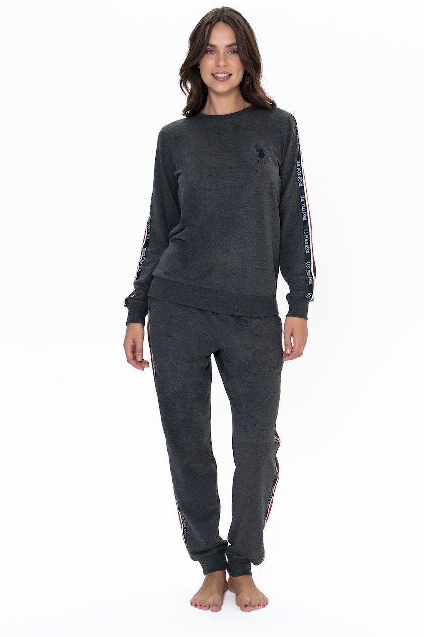 U.S. Polo Assn. Women's Pajama Set, 20113, Elasticated Sleeve & Leg, Round Collar, Pocketed, Anthracite